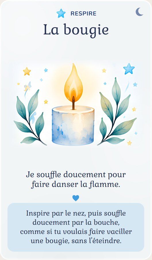 La carte « La bougie », famille Respire : je souffle doucement pour faire danser la flamme